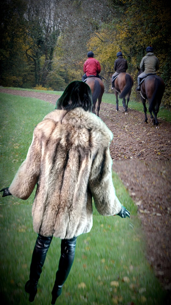 Vintage raccoon natural brown beige fur coat jack… - image 6