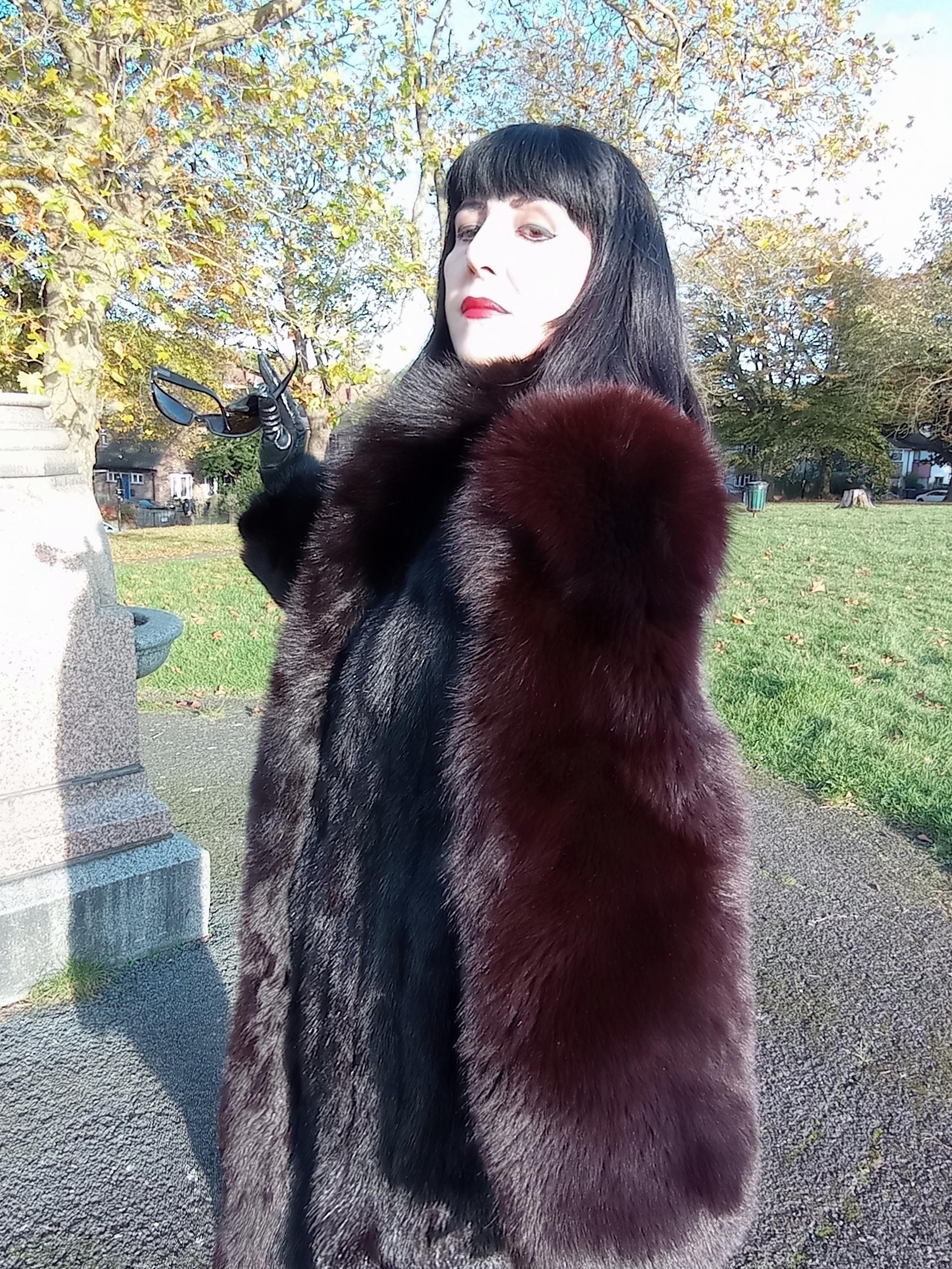 Vintage 1980s or Late 1970s Black Mink & Huge Fox Sleeves Tuxedo