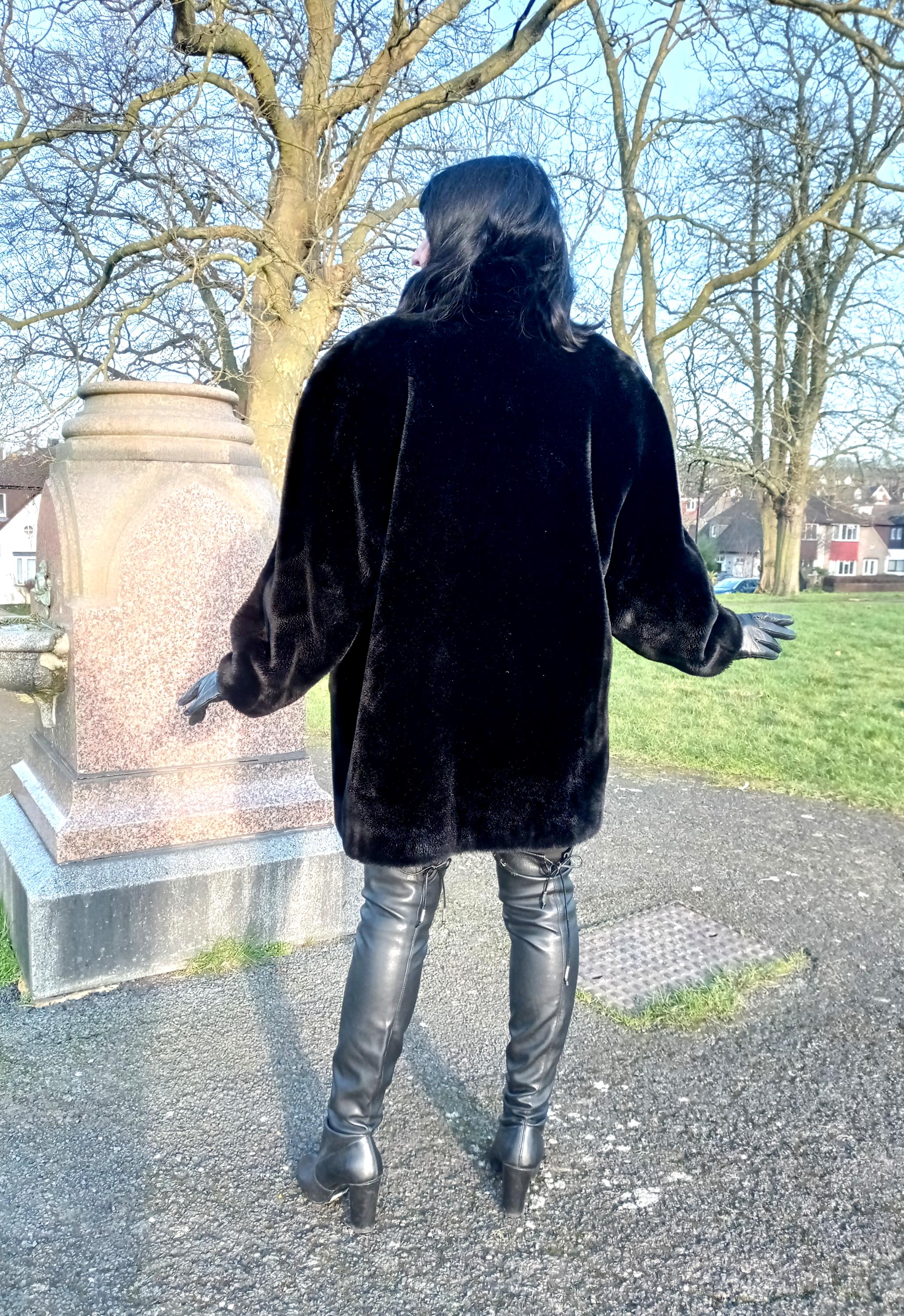 Vintage Michel Alexis Paris Faux Fur Coat: 1980s Sleek Black