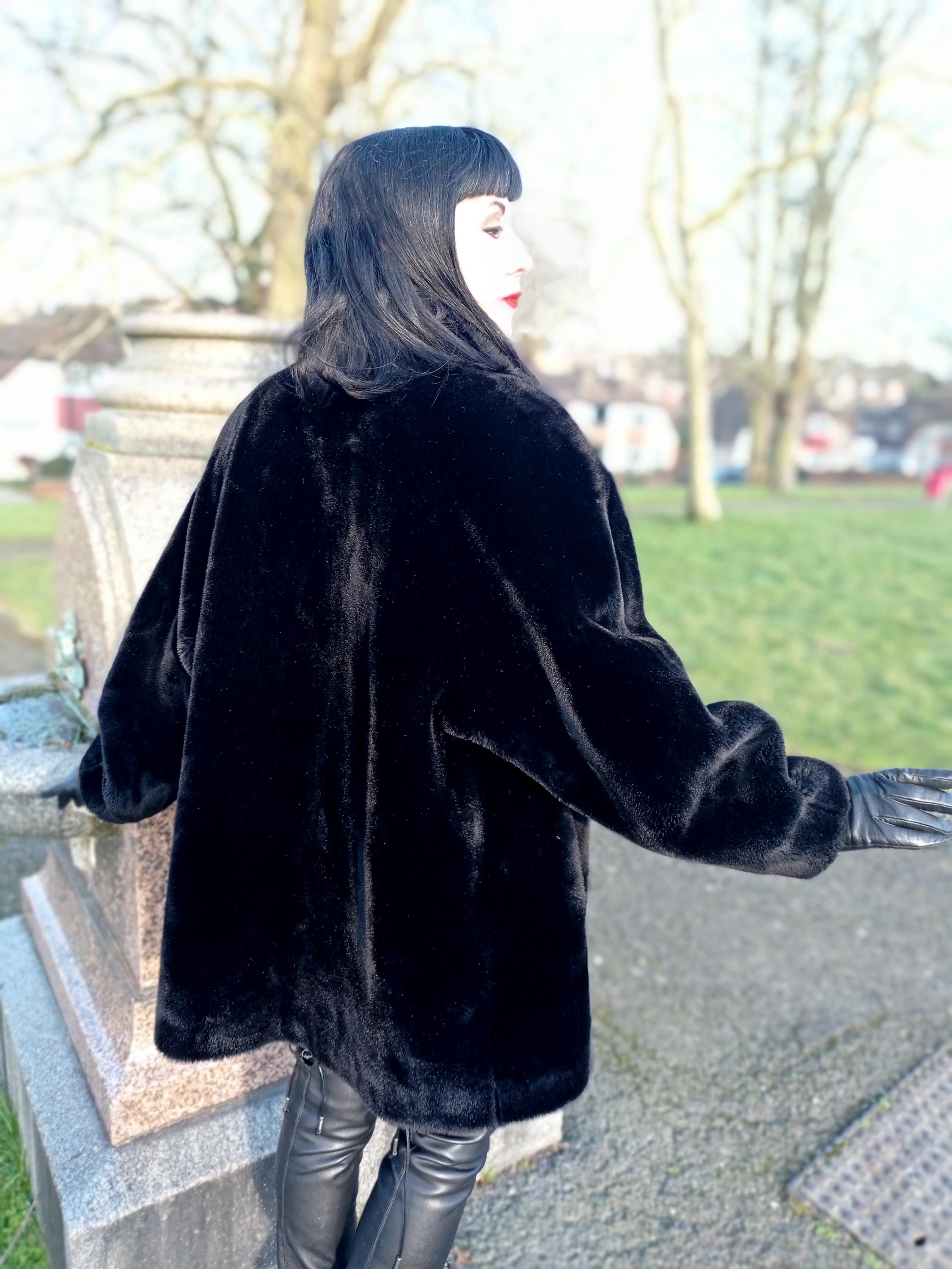 Vintage Michel Alexis Paris Faux Fur Coat: 1980s Sleek Black