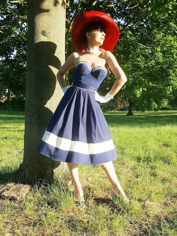 Styled to Go: Vintage Navy UK 8 1950s sun top, sk… - image 1