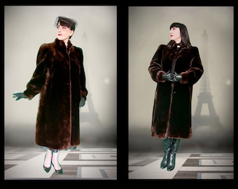 Vintage 1980s Does 1940s Mouton Fur Coat Very Glossy Sheen so Soft