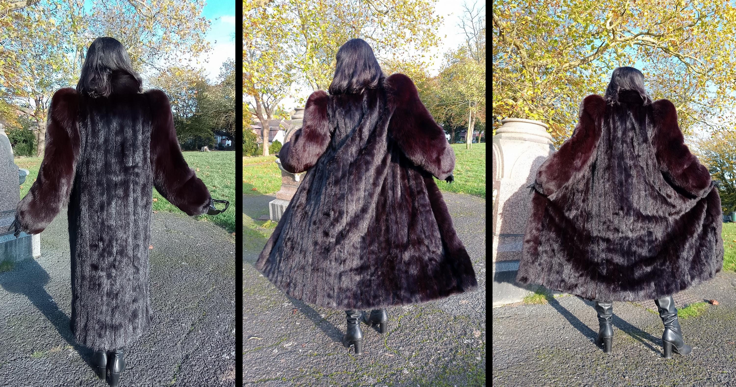 Vintage 1980s or Late 1970s Black Mink & Huge Fox Sleeves Tuxedo