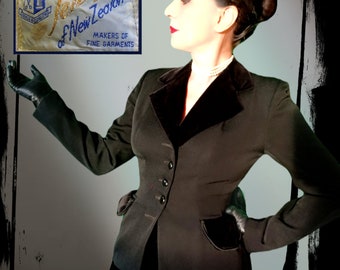 Vintage 1940s 1950s tailored high quality wool worsted and velvet jacket Selby New Zealand couture Saltaire wool Swing Rockabilly