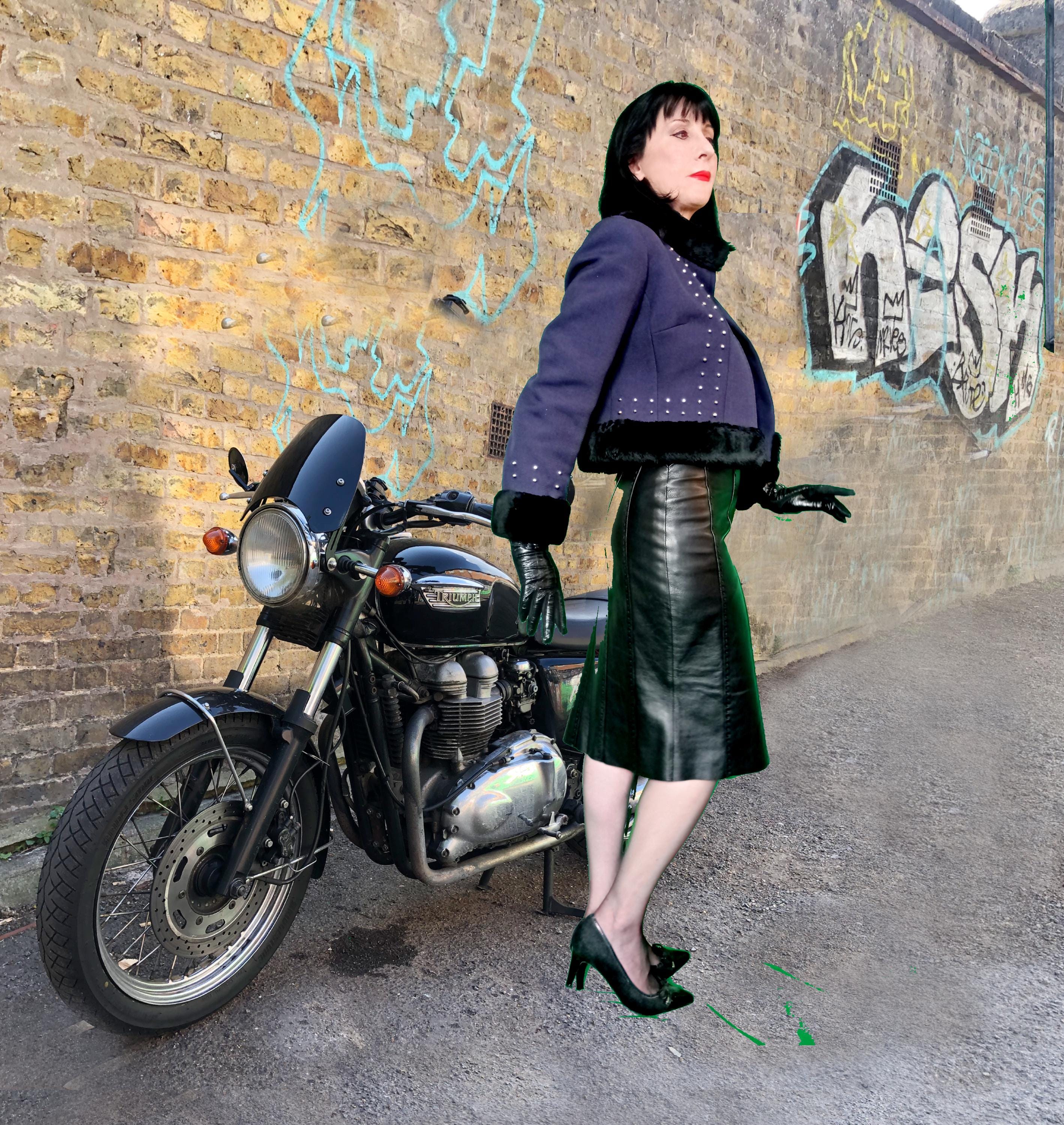 Vintage Mouton Fur Trim Wool Jacket: Studded Rock Chick Style Vintage Mouton Fur Trim Wool Jacket: Studded Rock Chick Style