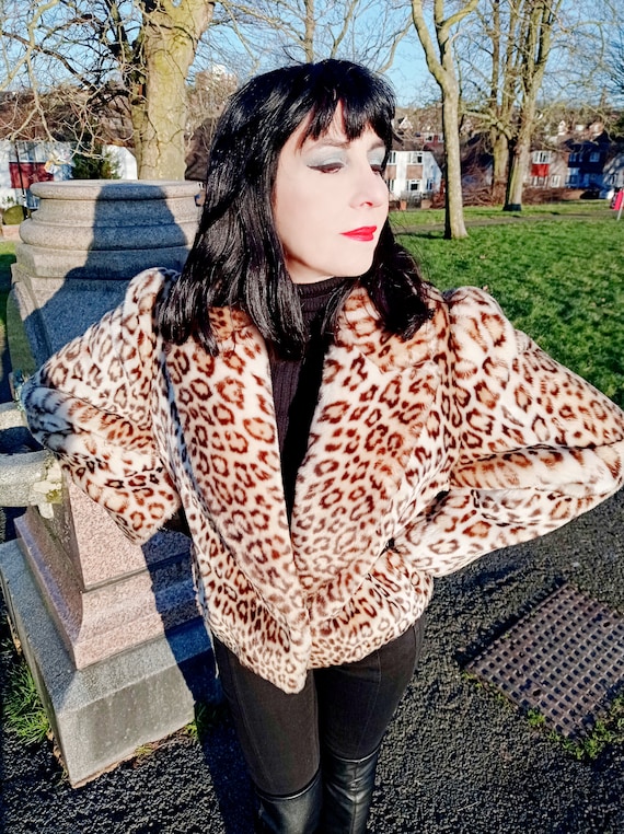 Vintage Tissavel Faux Fur Leopard Jacket: 1980s Rockabilly Style