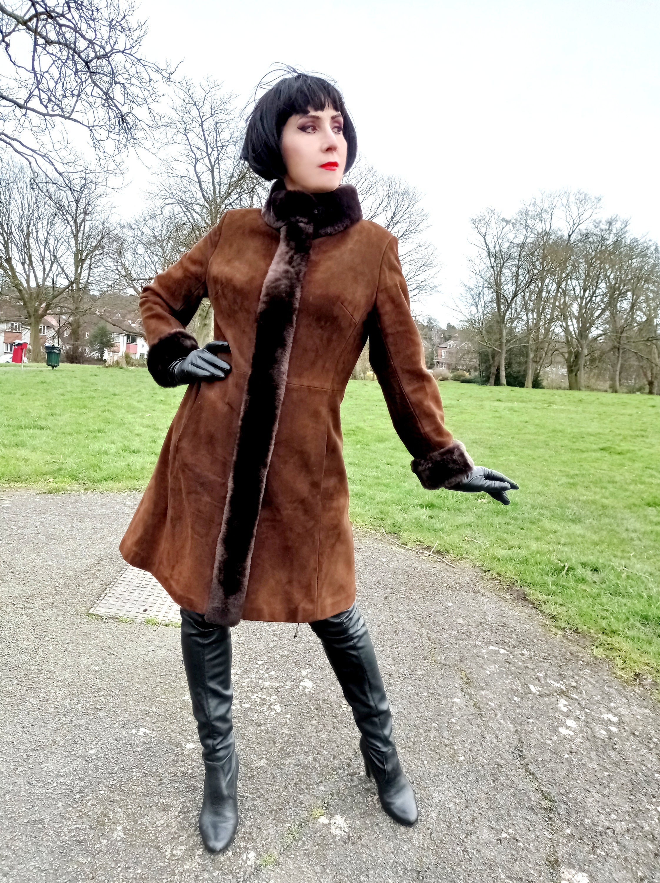 Beautiful Vintage Late 1960s Suede and Mouton Fur Front Beautiful Vintage Late 1960s Suede and Mouton Fur Front