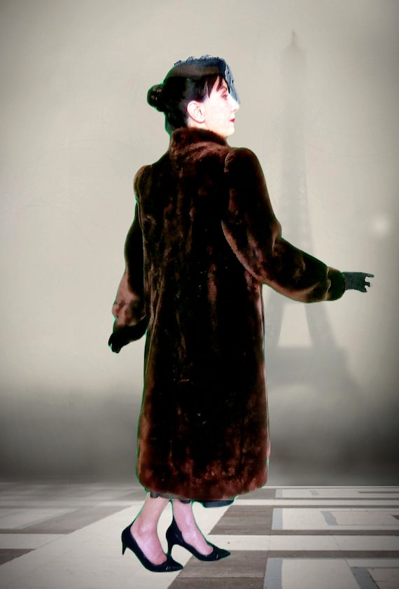 Vintage 1980s Does 1940s Mouton Fur Coat Very Glossy Sheen so Soft