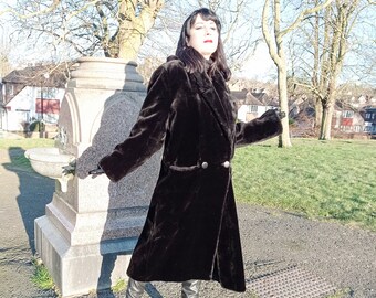 Vintage Apparence Paris Faux Fur Coat: 1980s-90s Long Black Overcoat