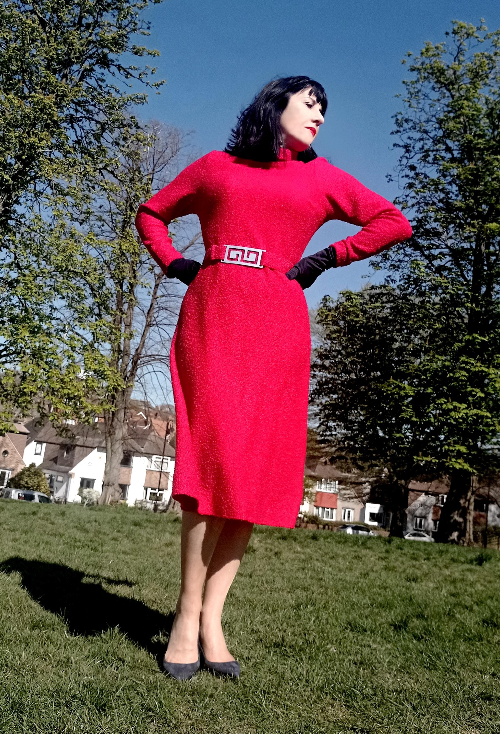Vintage 1970s Red Boucle Wiggle Dress David Gibson Regent Street