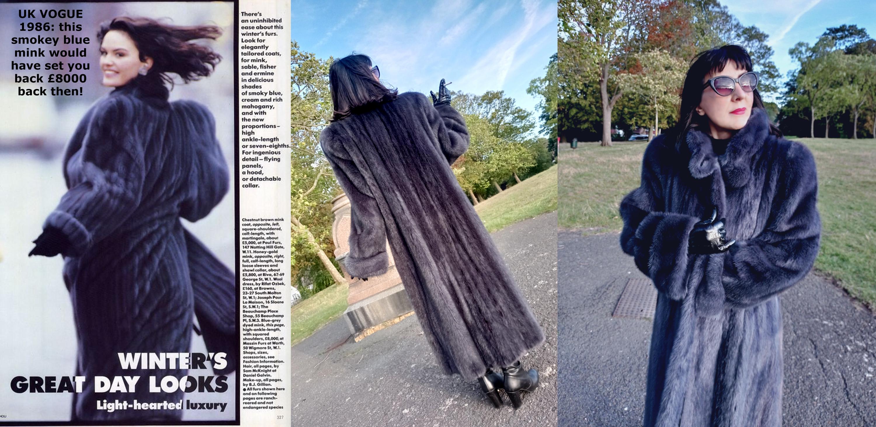 Vintage Late 1980s 90s Beautiful Colour Blue Iris Full Length Mink