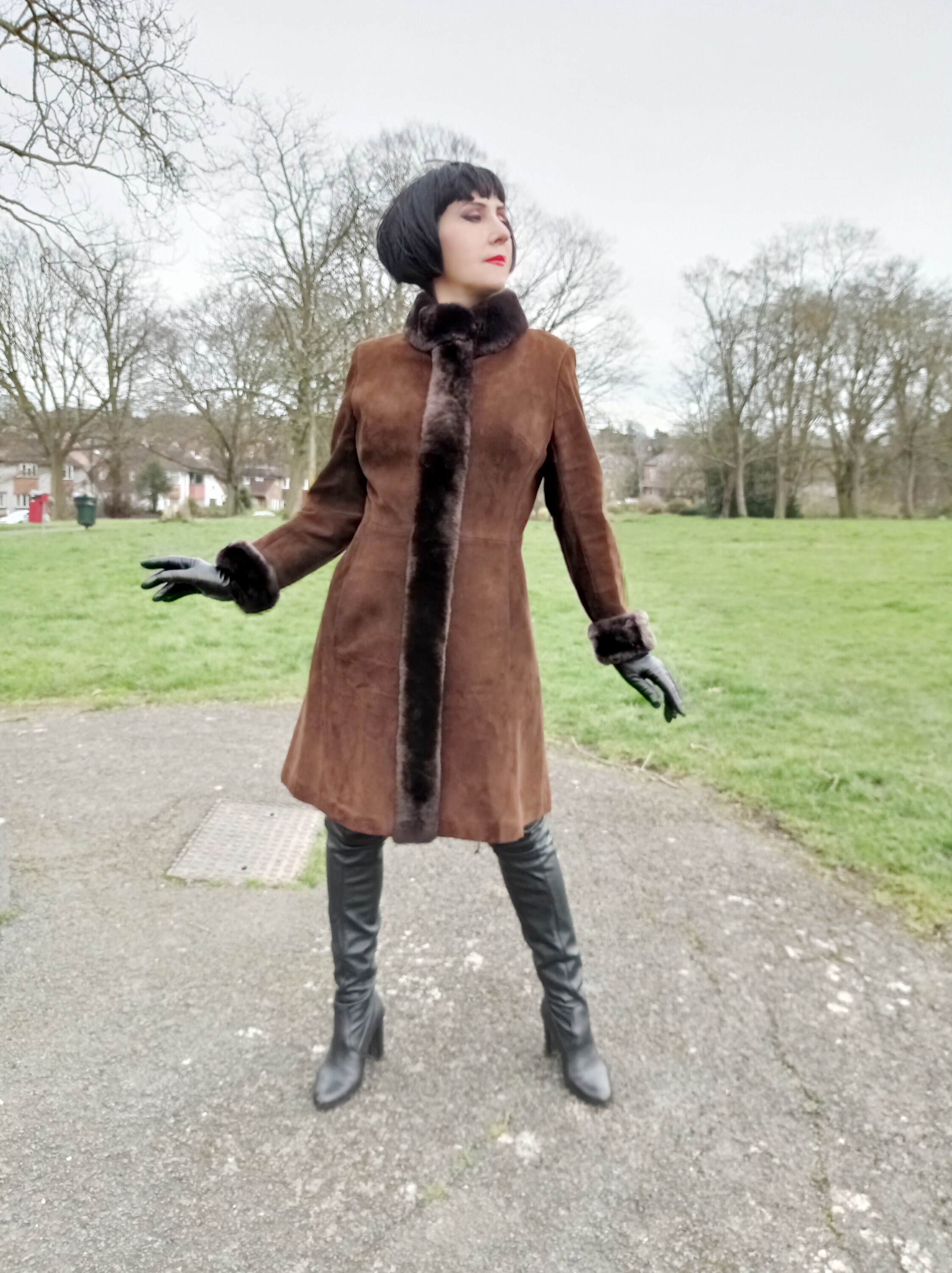 Beautiful Vintage Late 1960s Suede and Mouton Fur Front Beautiful Vintage Late 1960s Suede and Mouton Fur Front