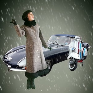 Horrockses goes MOD late 1960s Peter Robinson tweed boucle beige taupe black white grey coat sheepskin wool Dolly Bird maxi Penny Lane