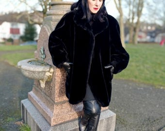 Vintage Michel Alexis Paris Faux Fur Coat: 1980s Sleek Black Power