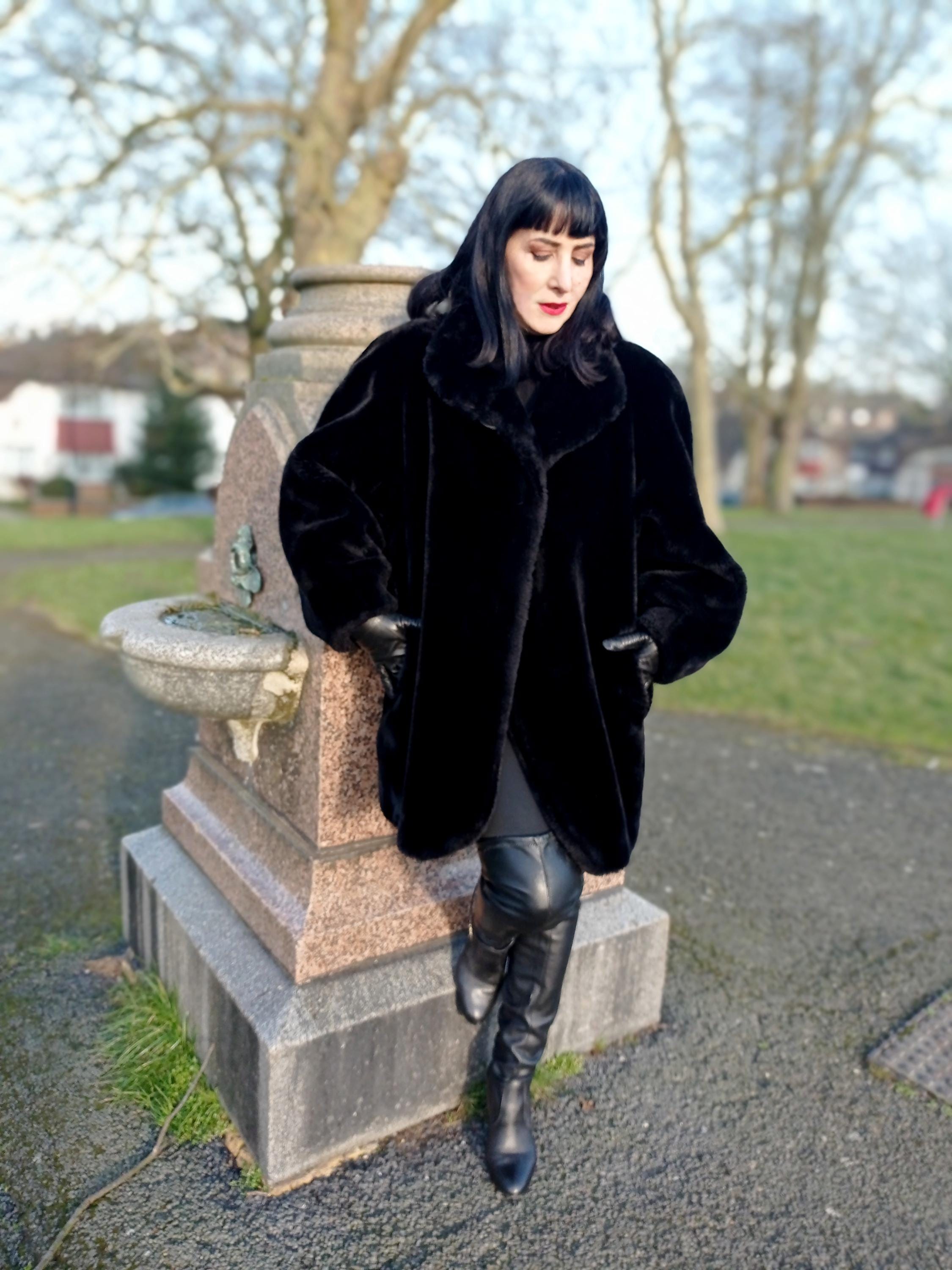 Vintage Michel Alexis Paris Faux Fur Coat: 1980s Sleek Black Power