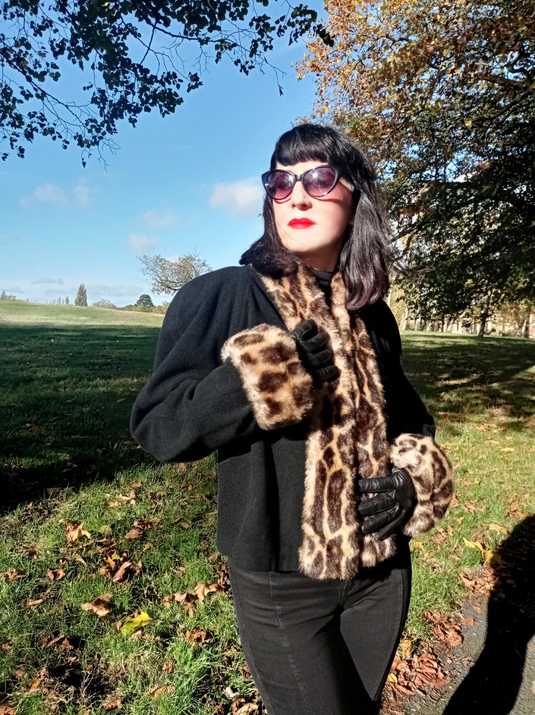 Vintage Mondi Virgin Wool Jacket: Leopard Faux Fur Cuffs