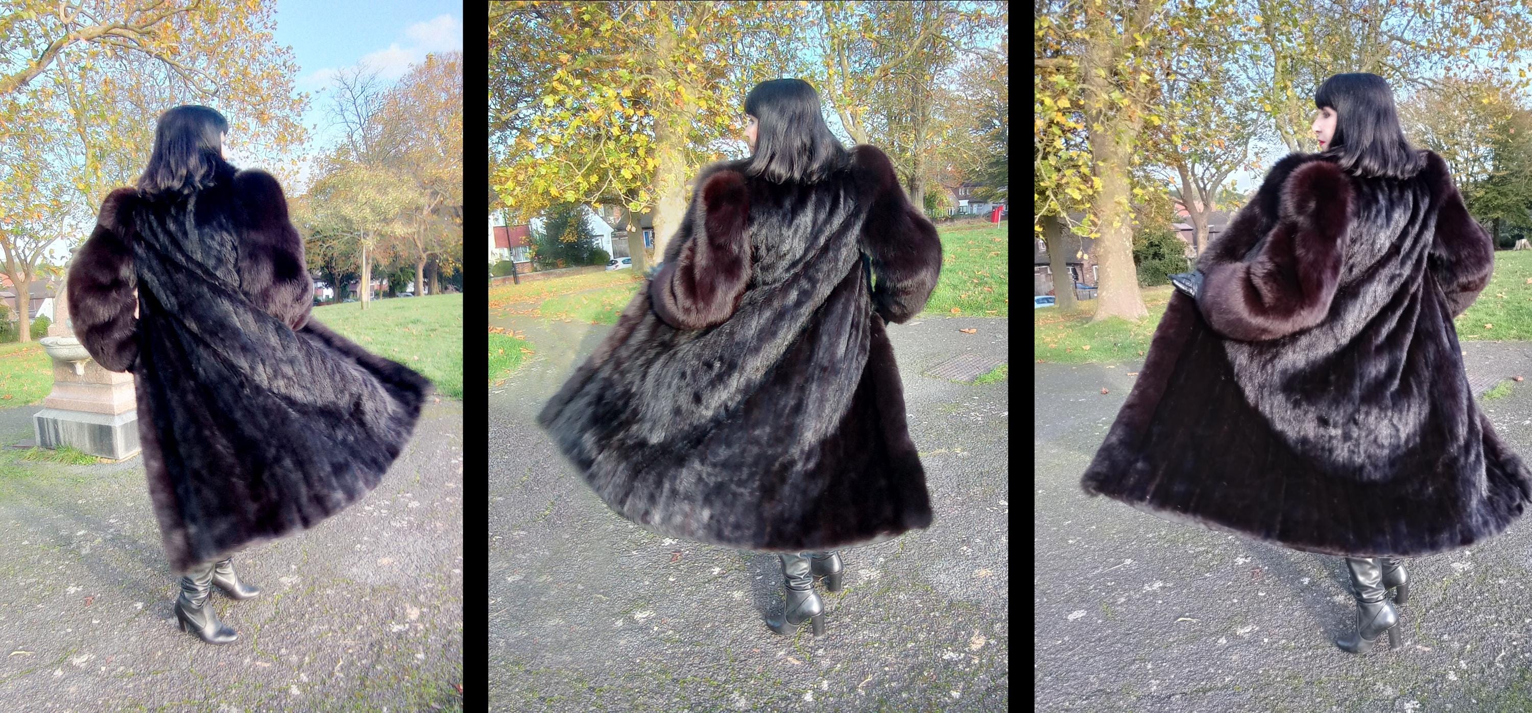 Vintage 1980s or Late 1970s Black Mink & Huge Fox Sleeves Tuxedo