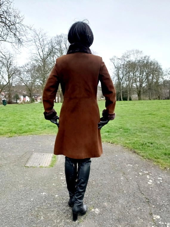 Vintage 1960s Suede Mouton Fur Trim Coat: Mod Spy Girl Style