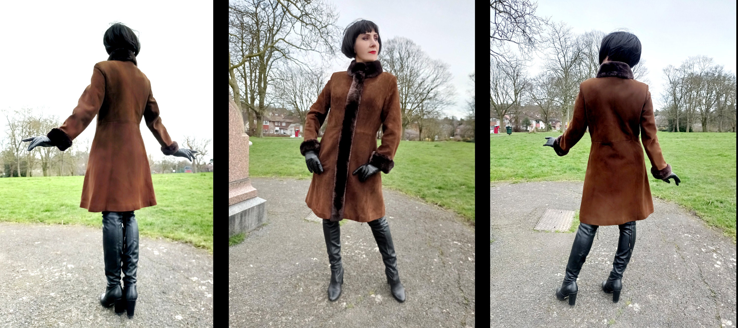 Vintage 1960s Suede Mouton Fur Trim Coat: Mod Spy Girl Style