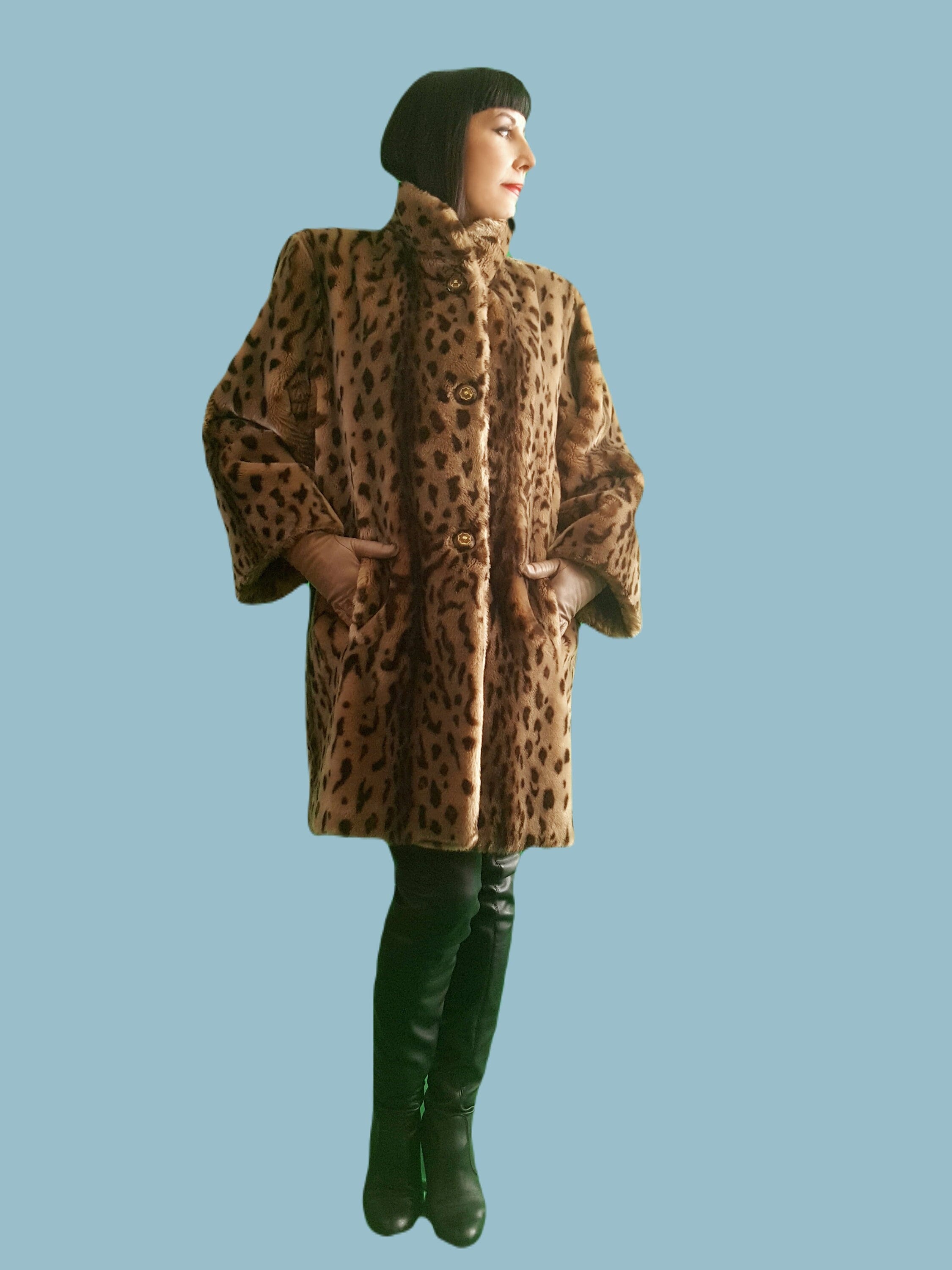 Blue Leopard Print Faux Fur Jacket Panther Embroidery – Jukebox Fashion