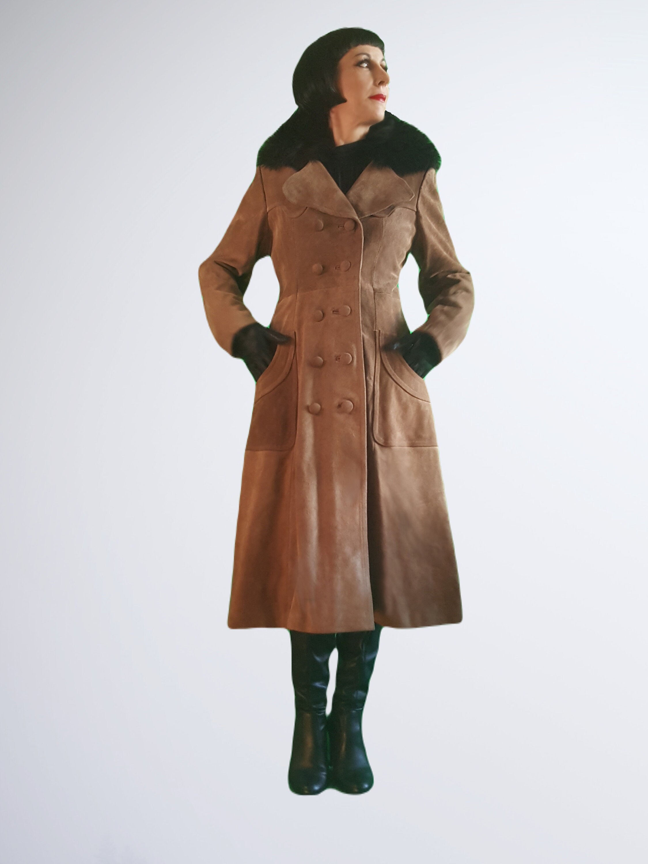 Vintage Beautiful Quality Suede & Sheepskin Fur Collar