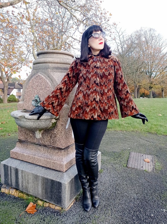 Vintage 1970s tapestry borg faux fur jacket Autumn