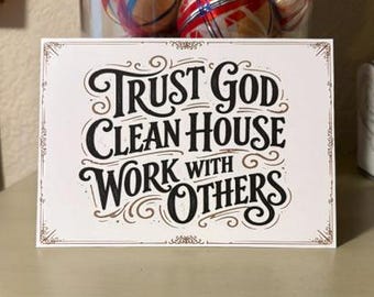 Trust God Clean House Work with Others • Anniversary Cards • 6 per pack! • approx. 7" x 5" folded card