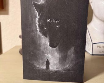 My ego and me • an illustration of a more powerful wolf and a small me • Recovery Anniversary Card • approx. 7" x 5" folded card • 6 pack!
