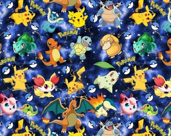 Zomersweater French Terry Pokemon galaxy blauw 50 cm x 180 cm breed