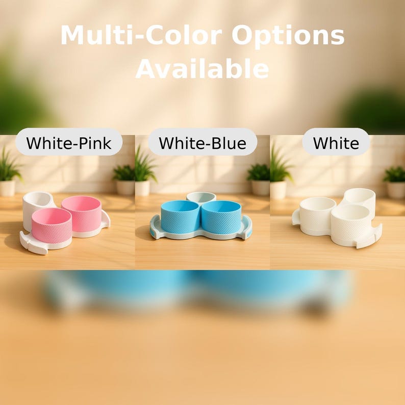 K&ouml;nnte beinhalten: Drei Sets kleiner, mehrfarbiger Beh&auml;lter mit Griffen und strukturierten Seiten werden gezeigt. Die Sets sind wei&szlig; und rosa, wei&szlig; und blau und ganz wei&szlig;. Der Text "Multi-Color Options Available" steht oben im Bild.