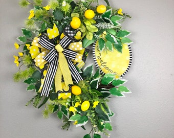 Lemon Welcome Wreath, Lemon Grapevine Wreath, Kitchen Decor, Yellow Lemon Door Wreath, Summer Wreath, Mothers Day Gift, Welcome Grapevine