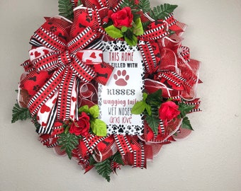 Dog Wreath for Front Door, Dog Lover Wreath, Whimsical Pet Wreath, Gift, Deco Mesh Dog Wreath for Front Door