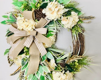 Everyday Neutral Wreath, Everyday Floral Grapevine Wreath, Realtor Gift, Housewarming Gift