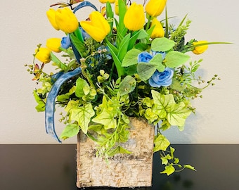 Arreglo rústico, arreglo de tulipanes de primavera, regalo del Día de la Madre