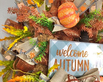 Welcom Autumn Wreath, Fall Decor Wreath, Fall Deco Mesh Front Door Wreath, Fall Decor, Gift, Housewarming Gift