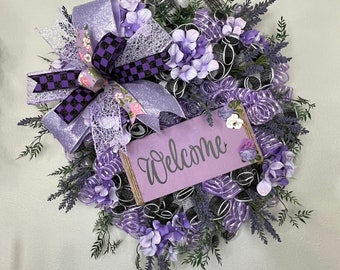 Purple Deco Mesh Wreath, Spring Wreath, Mothers Day Gift, Deco Mesh Purple Home Decor, Gift