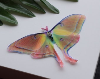 Silk luna moth hair clips with 3d double-layer wings - hair accessories for women and girl gift