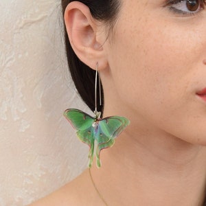 Luna moth butterflies earrings double-layer wings with crystal