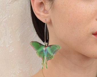 Luna moth butterflies earrings double-layer wings with crystal