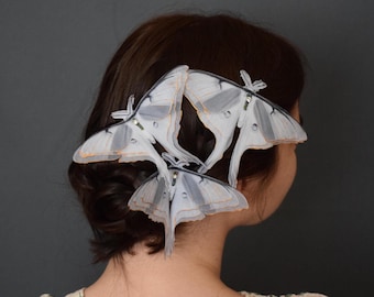 Silver luna moth hair clips moving wings hair accessories for women and girl gift