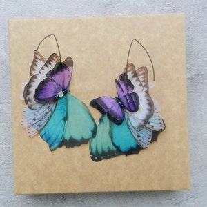 Silk butterflies moving wings drop earrings with luna moth wings woman accessories gift for her image 5