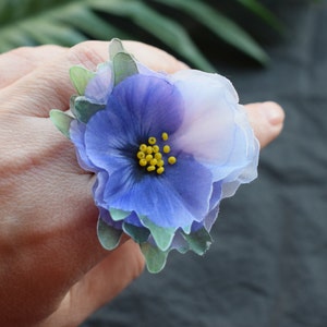 Pansies silk flower ring adjustable size
