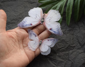 Pinzas o horquillas para el pelo de polilla de seda blanca con alas 3D, joyería liviana para mujer