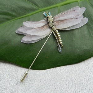 Silk dragonfly lapel pin brooch - dragonfly hair pin with crystals - Mom gift butterfly jewelry