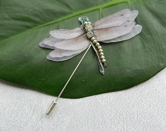 Silk dragonfly lapel pin brooch - dragonfly hair pin with crystals - Mom gift butterfly jewelry