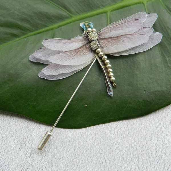 Broche libellule en soie - Épingle à cheveux libellule avec cristaux - Bijoux papillon cadeau pour maman