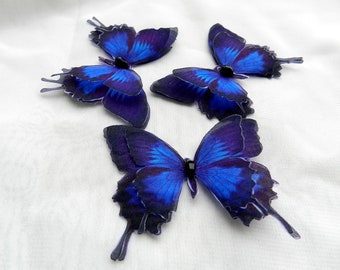 Butterfly wedding decor with blue and black wings and black rhinestone - silk 3d applique dresses decoration