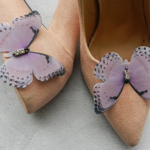 Bridal blue butterfly shoe clips with rhinestones Pale pink