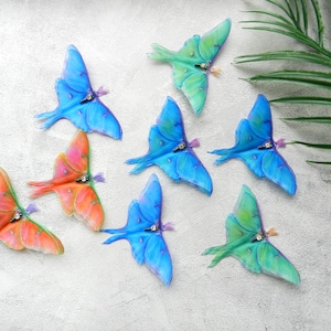 Silk luna moth hair clips pins or comb with 3d double-layer wings hair accessories for women and girl gift