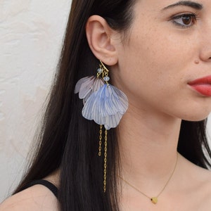 Ear cuff no piercing blue butterfly silk long ear climber earrings 1 pcs